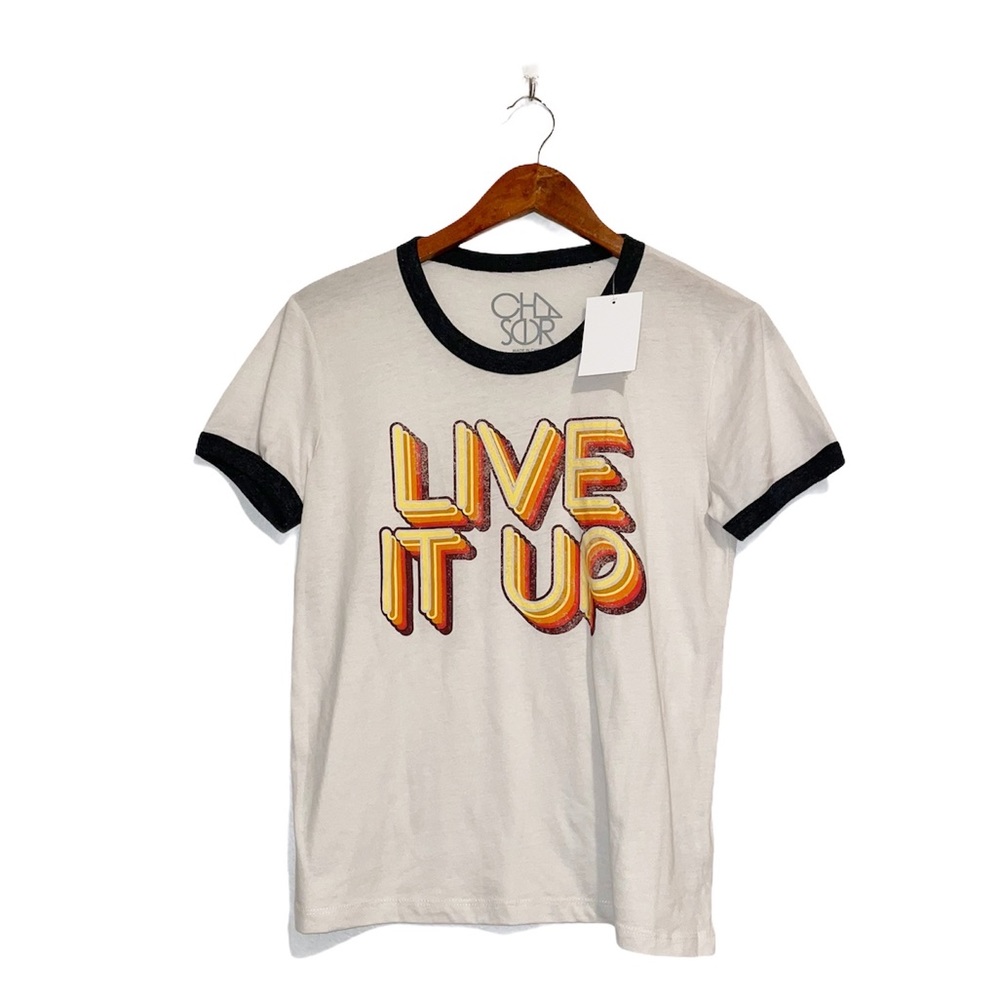 NWT CHASER Live It Up Ringer Tee In Vintage White - Picture 5 of 7